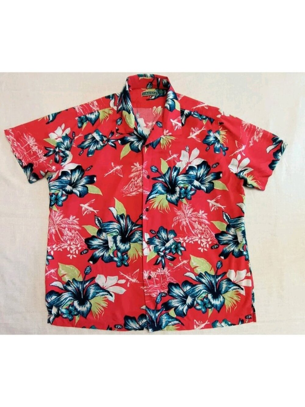 Cubavera Hawaiian Shirt Mens XL Red Floral Short Sleeve Button Up Casual Camp